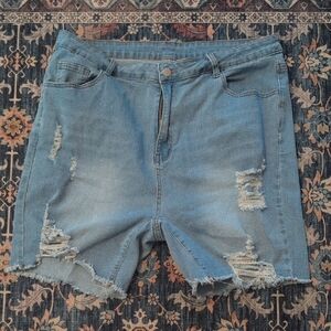 SHEIN Blue Distressed Jean Shorts with Raw Hem, high waist. Size 4XL (20w)